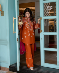 SAPPHIRE-3PC DHANAK EMBROIDERED SHIRT WITH DHANAK EMBROIDERED SHAWL AND EMB TROUSER-ADR-5236