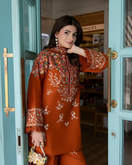 SAPPHIRE-3PC DHANAK EMBROIDERED SHIRT WITH DHANAK EMBROIDERED SHAWL AND EMB TROUSER-ADR-5236
