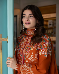 SAPPHIRE-3PC DHANAK EMBROIDERED SHIRT WITH DHANAK EMBROIDERED SHAWL AND EMB TROUSER-ADR-5236