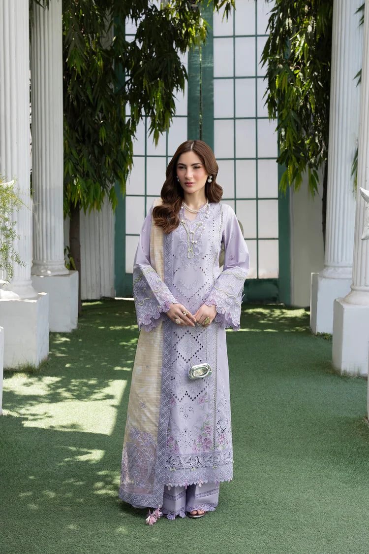 MEHMAL-LAVENDER-3PCS-LAWN EMBROIDERED SHIRT WITH EMBROIDERED PRINTED DUPPATTA & DYED TROUSER-ADR-04