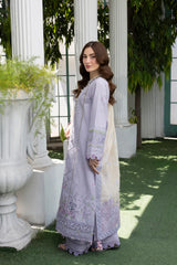MEHMAL-LAVENDER-3PCS-LAWN EMBROIDERED SHIRT WITH EMBROIDERED PRINTED DUPPATTA & DYED TROUSER-ADR-04
