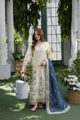 MEHMAL-SNOW DROP-3PCS-LAWN EMBROIDERED SHIRT WITH EMBROIDERED PRINTED DUPPATTA & DYED TROUSER-ADR-03