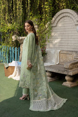 MEHAML-MINT BLISS-3PCS-LAWN EMBROIDERED SHIRT WITH EMBROIDERED PRINTED DUPPATTA & TROUSER-ADR-09