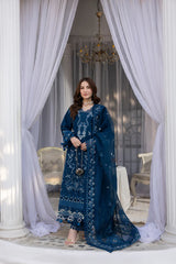 MEHMAL-DAISY-3PCS-LAWN EMBROIDERED SHIRT WITH EMBROIDERED ORGANZA DUPPATTA & DYED TROUSER-ADR-08