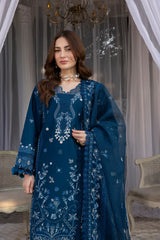 MEHMAL-DAISY-3PCS-LAWN EMBROIDERED SHIRT WITH EMBROIDERED ORGANZA DUPPATTA & DYED TROUSER-ADR-08