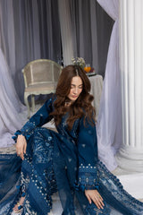 MEHMAL-DAISY-3PCS-LAWN EMBROIDERED SHIRT WITH EMBROIDERED ORGANZA DUPPATTA & DYED TROUSER-ADR-08