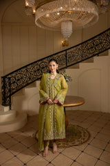 MEHMAL_GREEN EMERALD-0RGANZA HAND EMBELLISHED EMBROIDERED-ADR-100014