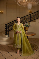 MEHMAL_GREEN EMERALD-0RGANZA HAND EMBELLISHED EMBROIDERED-ADR-100014