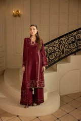 MEHMAL_ROYAL RUBY-RAW SILK HAND EMBELLISHED EMBROIDERED-ADR-10015