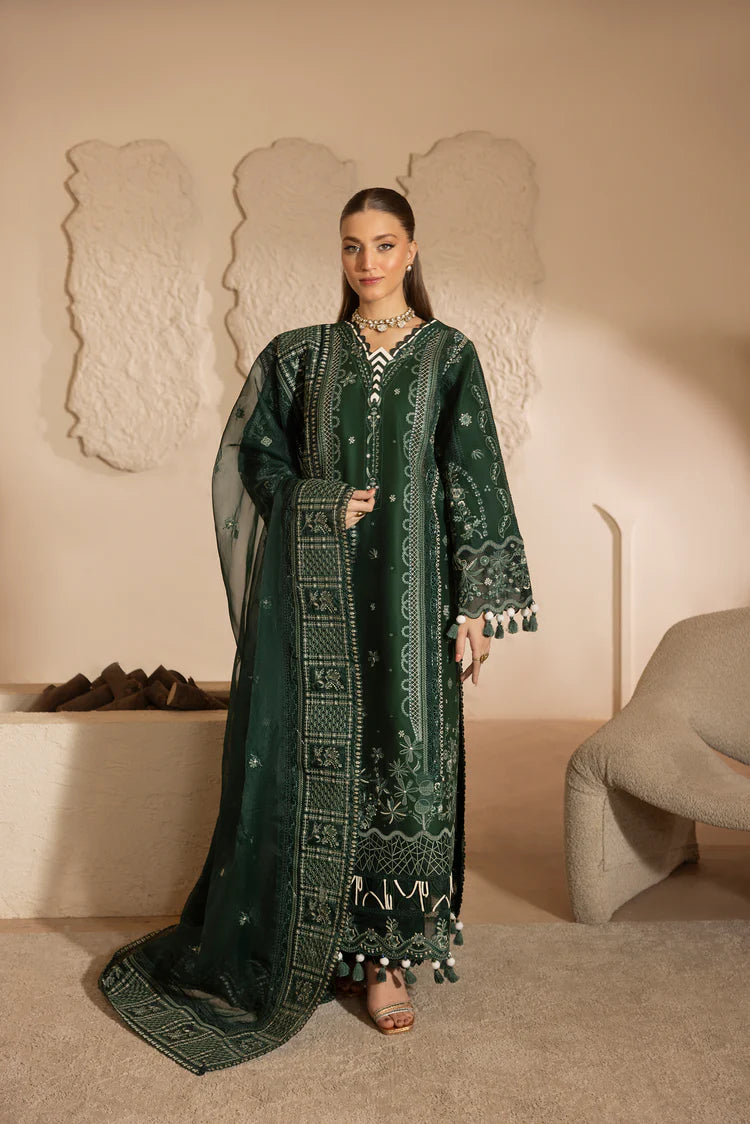 MEHMAL-ZINIA-3PCS-LAWN EMBROIDERED SHIRT WITH EMBROIDERED ORGANZA DUPPATTA & DYED TROUSER-ADR-07