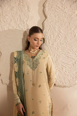 MEHMAL_IVORY BLOOM-RAW SILK HAND ENSEMBLE EMBROIDERED-ADR-10012