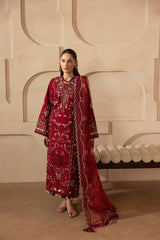 MEHMAL-MARIGOLD-3PCS-LAWN EMBROIDERED SHIRT WITH EMBROIDERED PRINTED DUPPATTA & TROUSER-ADR-09