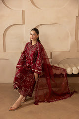 MEHMAL-MARIGOLD-3PCS-LAWN EMBROIDERED SHIRT WITH EMBROIDERED PRINTED DUPPATTA & TROUSER-ADR-09