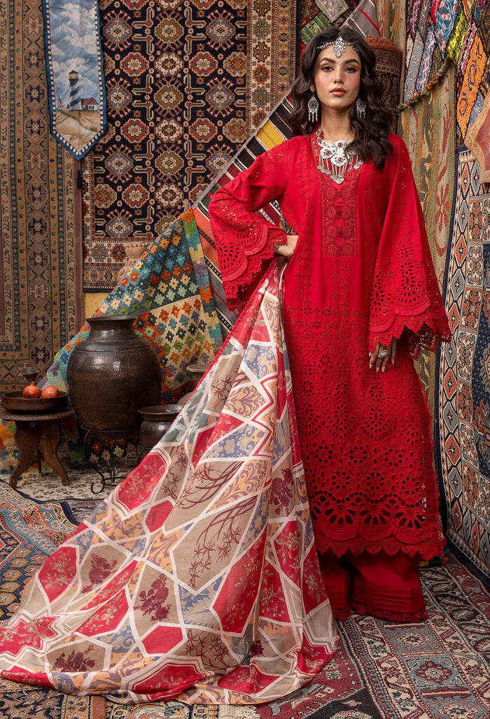 MARIA-B-LAWN CHICKENKARI EMBROIDERY WITH DIAMOND PRINT DUPATTA-ADR-4007-RED