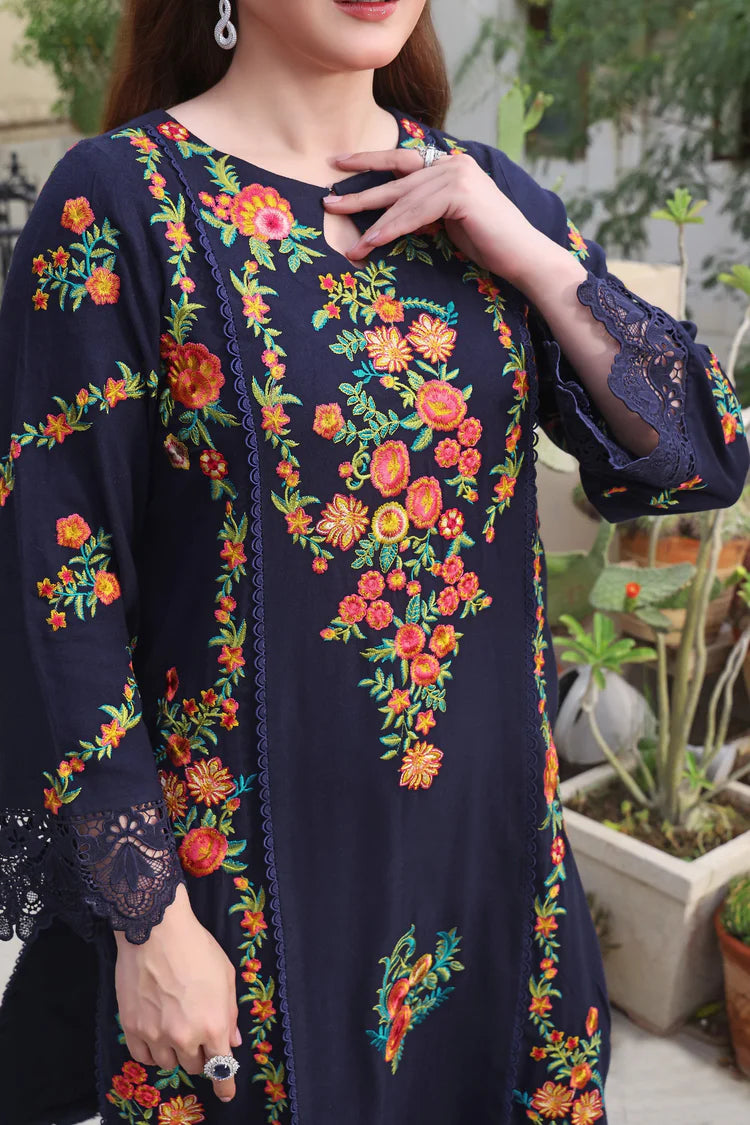 ASIM JOFA-3PC DHANAK EMBROIDERED SHIRT WITH COURTRAI PRINTED SHAWL AND TROUSER-ADR-4316