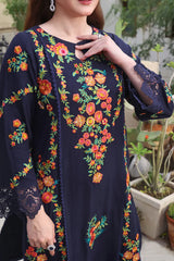 ASIM JOFA-3PC DHANAK EMBROIDERED SHIRT WITH COURTRAI PRINTED SHAWL AND TROUSER-ADR-4316