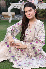 ANEELAS-3PC LAWN PRINTED CHIKAN EMB SHIRT WITH SILK PRINTED DUPATTA AND TROUSER-ADR-031