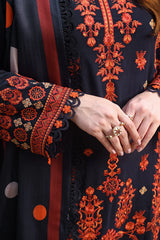 ASIM JOFA-3PC DHANAK EMBROIDRED SHIRT WITH COURTRAI PRINTED SHAWL AND TROUSER-ADR-