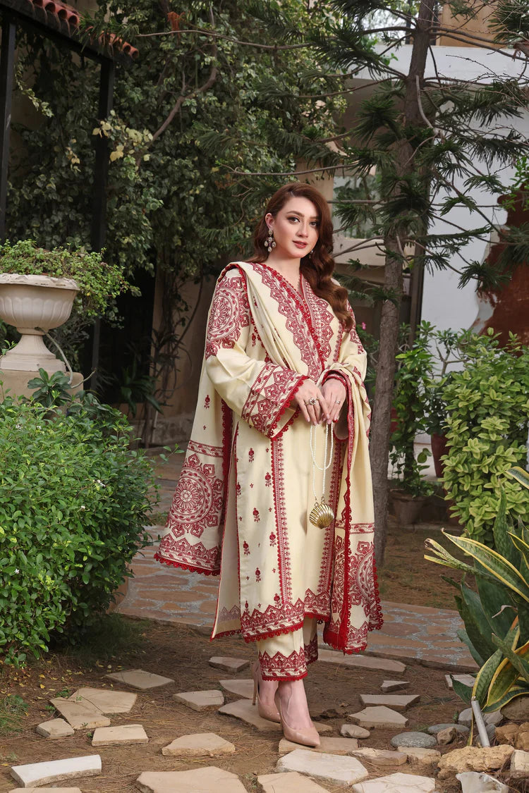 ASIM JOFA-3PC DHANAK EMBROIDERED SHIRT WITH DHANAK EMB SHAWL AND TROUSER-ADR-4304