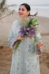 QALAMQAR-3PC LAWN CHIKANKAARI EMBROIDERED SHIRT WITH KHAADI NET EMBROIDERED DUPATTA AND TROUSER-ADR-4789