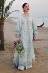 QALAMQAR-3PC LAWN CHIKANKAARI EMBROIDERED SHIRT WITH KHAADI NET EMBROIDERED DUPATTA AND TROUSER-ADR-4789