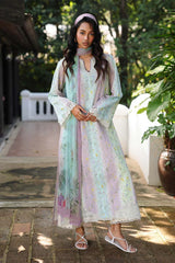 QALAMQAR-3PC LAWN PRINTED EMB SHIRT WITH SILK PRINTED DUPATTA AND TROUSER-ADR-042