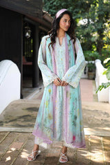 QALAMQAR-3PC LAWN PRINTED EMB SHIRT WITH SILK PRINTED DUPATTA AND TROUSER-ADR-042