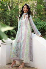 QALAMQAR-3PC LAWN PRINTED EMB SHIRT WITH SILK PRINTED DUPATTA AND TROUSER-ADR-042