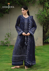 ASIM JOFA-3PC DHANAK EMBROIDERED SHIRT WITH DHANAK EMBROIDERED SHAWL AND EMB TROUSER-ADR-5183