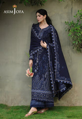 ASIM JOFA-3PC DHANAK EMBROIDERED SHIRT WITH DHANAK EMBROIDERED SHAWL AND EMB TROUSER-ADR-5183