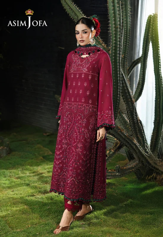 ASIM JOFA-3PC KARANDI EMBROIDERED SHIRT WITH KARANDI EMB SHAWL AND TROUSER-ADR-5235