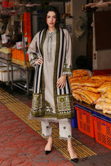 CHARIZMA-3PC KHADDAR PRINTED EMB SHIRT WITH KHADDAR PRINTED DUPATTA AND PRINT TROUSER-ADR-2664