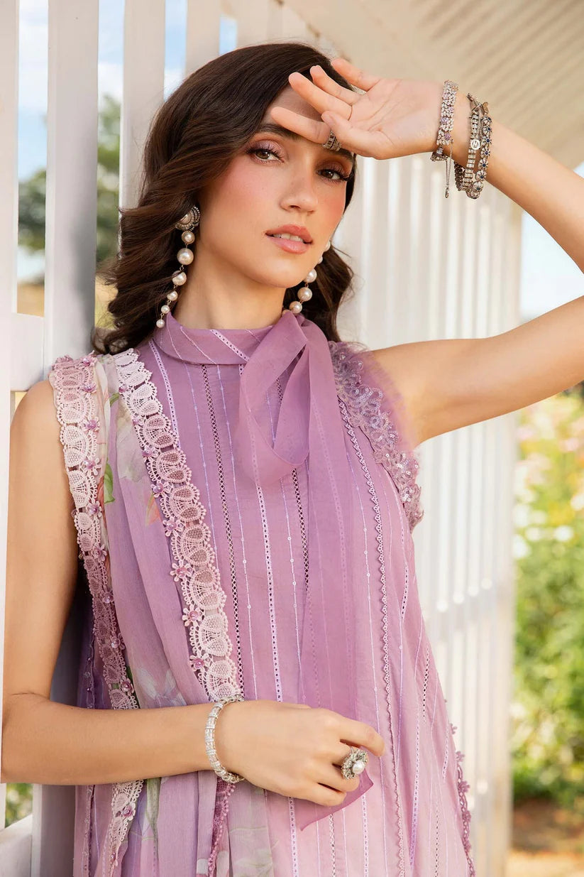 MARIA.B-3PC LAWN PRINTED EMB SHIRT WITH CHIFFON PRINT DUPATTA AND PRINT TROUSER-ADR-2511