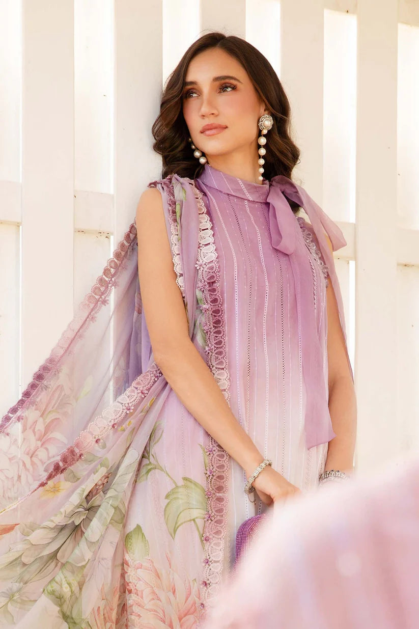 MARIA.B-3PC LAWN PRINTED EMB SHIRT WITH CHIFFON PRINT DUPATTA AND PRINT TROUSER-ADR-2511
