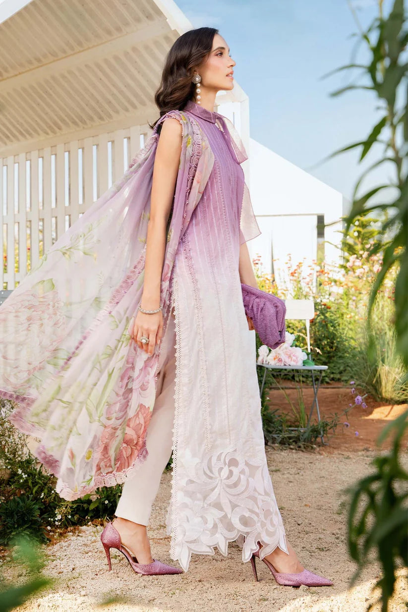 MARIA.B-3PC LAWN PRINTED EMB SHIRT WITH CHIFFON PRINT DUPATTA AND PRINT TROUSER-ADR-2511