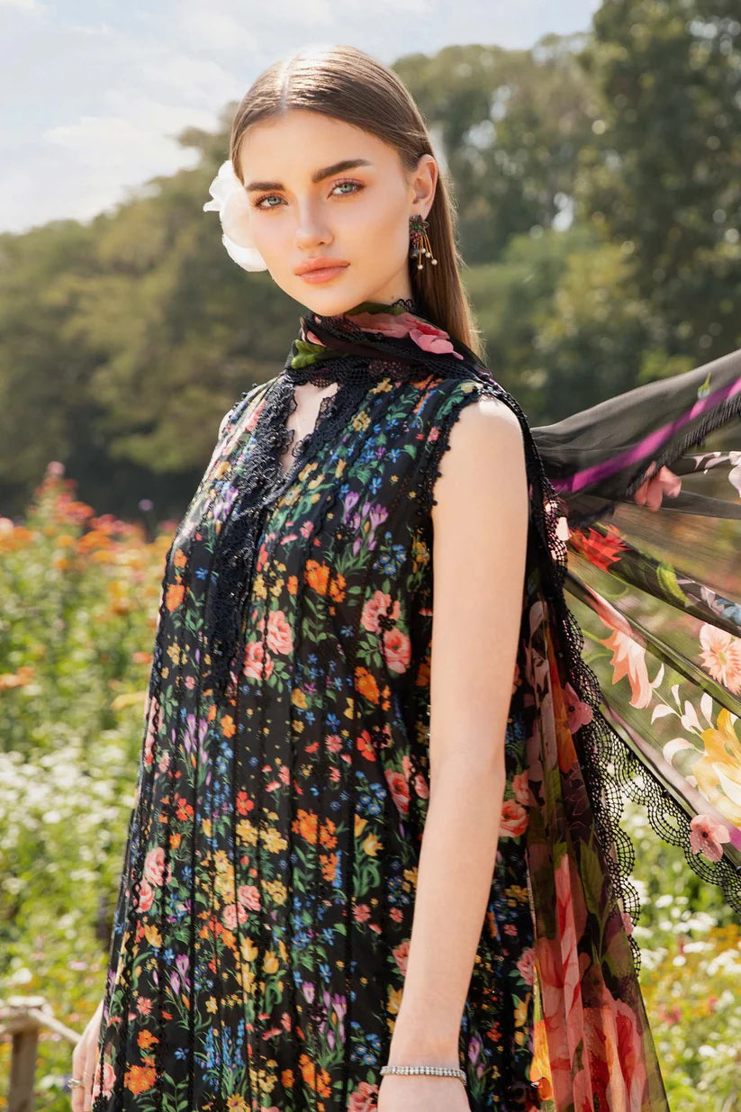 MARIA.B-3PC LAWN PRINTED EMB SHIRT WITH CHIFFON PRINT DUPATTA AND PRINT TROUSER-ADR-2504