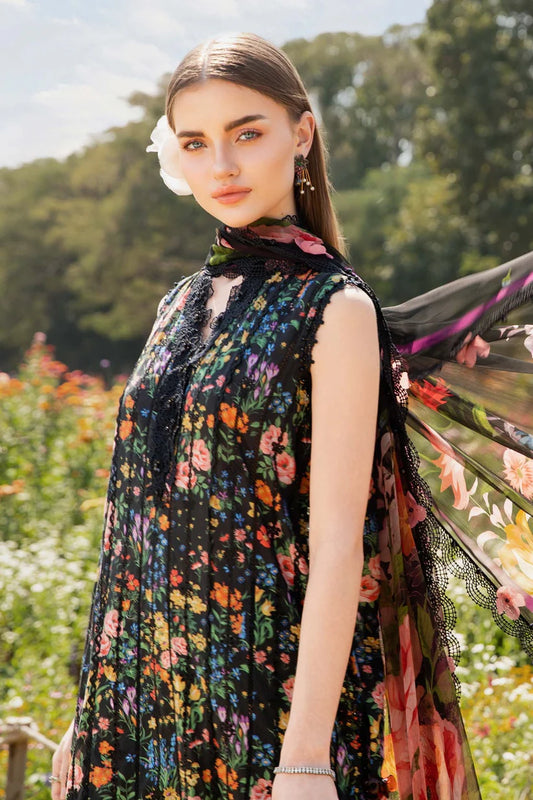 MARIA.B-3PC LAWN PRINTED EMB SHIRT WITH CHIFFON PRINT DUPATTA AND PRINT TROUSER-ADR-2504