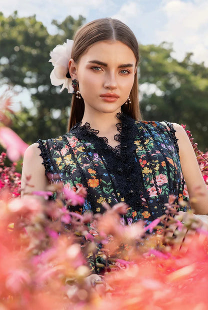 MARIA.B-3PC LAWN PRINTED EMB SHIRT WITH CHIFFON PRINT DUPATTA AND PRINT TROUSER-ADR-2504