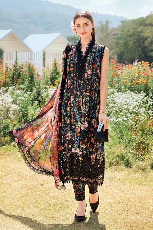 MARIA.B-3PC LAWN PRINTED EMB SHIRT WITH CHIFFON PRINT DUPATTA AND PRINT TROUSER-ADR-2504