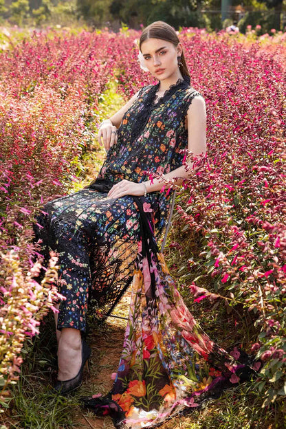 MARIA.B-3PC LAWN PRINTED EMB SHIRT WITH CHIFFON PRINT DUPATTA AND PRINT TROUSER-ADR-2504