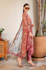 MARIA.B-3PC LAWN PRINTED EMB SHIRT WITH CHIFFON PRINT DUPATTA AND PRINT TROUSER-ADR-2505