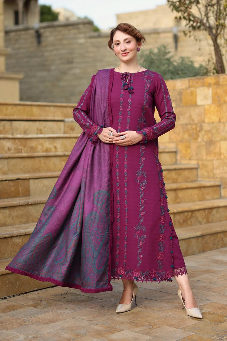 RANG RASIYA-3PC DHANAK EMBROIDERED SHIRT WITH WOOL PRINTED SHAWL AND TROUSER -ADR-5188