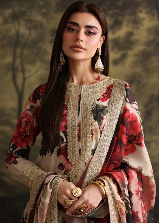 ZAINAB CHOTANI-3PC SHAMOZ SILK PRINT EMBROIDERED SHIRT WITH SOFT SILK PRINT EMBROIDERED DUPATTA & EMB SILK TROUSER ADR-1706