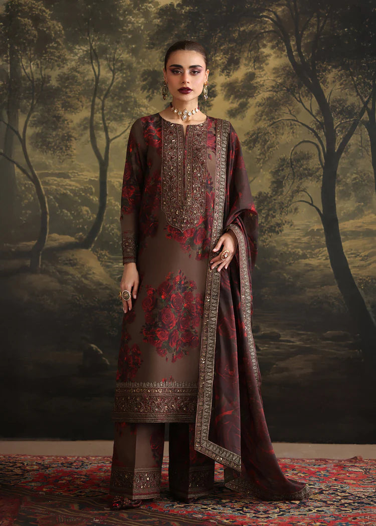 ZAINAB CHOTANI-3PC SHAMOZE SILK PRINTED EMBROIDERED SHIRT WITH SOFT SILK PRINTED EMB DUPATTA & EMB TROUSER-ADR-1724