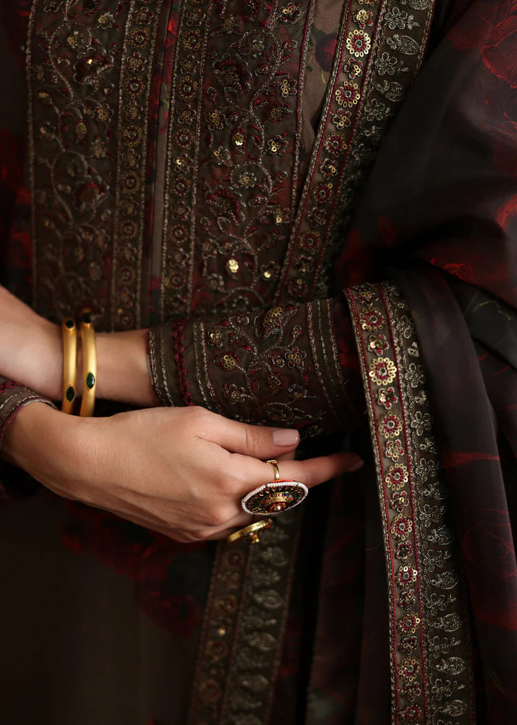 ZAINAB CHOTANI-3PC SHAMOZE SILK PRINTED EMBROIDERED SHIRT WITH SOFT SILK PRINTED EMB DUPATTA & EMB TROUSER-ADR-1724