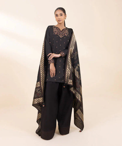 SAPPHIRE- 3PC DHANAK EMBROIDERED SHIRT WITH WOOL PRINT SHAWL AND TROUSER-ADR-3372