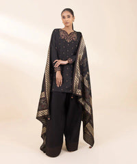 SAPPHIRE- 3PC DHANAK EMBROIDERED SHIRT WITH WOOL PRINT SHAWL AND TROUSER-ADR-3372