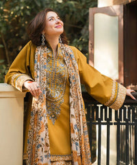 SAPPHIRE-3PC KHADDAR PRINTED EMB SHIRT WITH KHADDAR PRINTED DUPATTA AND PRINT TROUSER-ADR-2668