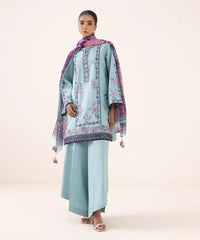 SAPPHIRE-3PC DHANAK EMBROIDERED SHIRT WITH COURTRAI PRINTED SHAWL AND TROUSER-ADR-4294