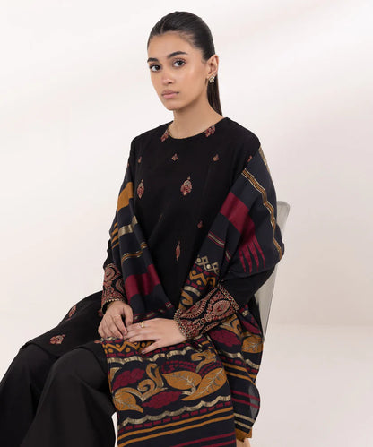 SAPPHIRE-3PC DHANAK EMBROIDERED SHIRT WITH COURTRAI PRINTED SHAWL AND TROUSER-ADR-4061